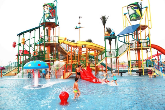 Terrain de jeu durable d'Aqua avec les glissières de Waterpark et le seau d'eau drôle