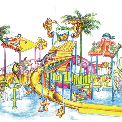 Équipements de parc aquatique, terrain de jeu de l'eau des enfants pour 50 cavaliers 17,5 * 11 * 7m