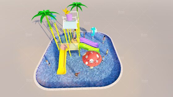 Mini structure de jeux aquatiques en fibre de verre avec 3 diapositives et un seau pour enfants