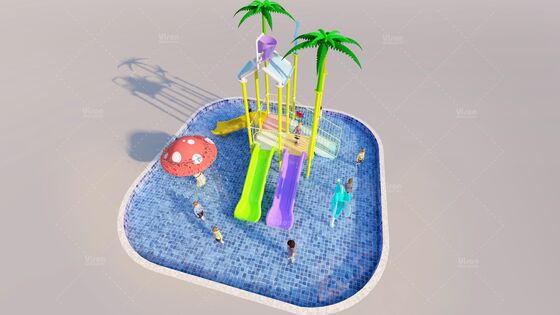 Mini structure de jeux aquatiques en fibre de verre avec 3 diapositives et un seau pour enfants
