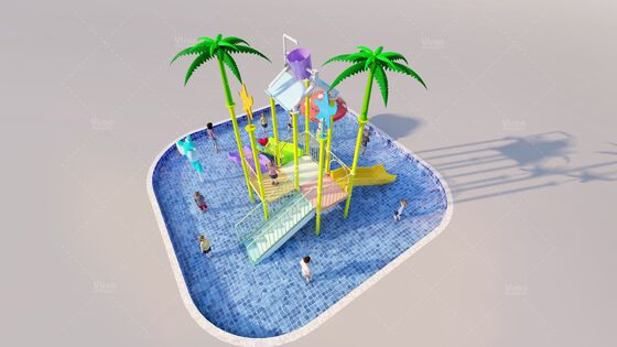 Mini structure de jeux aquatiques en fibre de verre avec 3 diapositives et un seau pour enfants