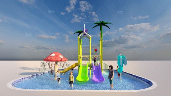 Mini structure de jeux aquatiques en fibre de verre avec 3 diapositives et un seau pour enfants