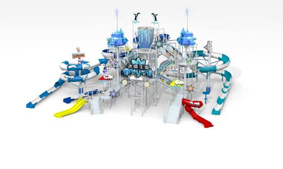 Medium Water Play Structure with Hand-laid Fiberglass Flume and Hot-dip Galvanized Steel Structure for Turnkey Support