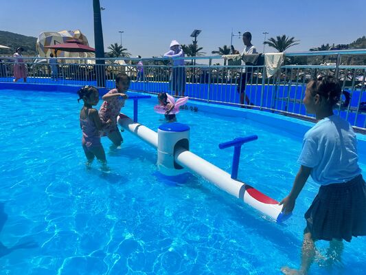 Children's Water Play Equipment with Hot-Dip Galvanized Steel Structure, Corrosion-Resistant Fiberglass Flume, and Shallow Water Safety Design
