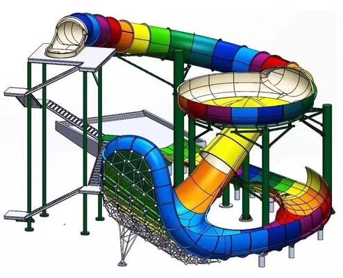 Toboggan de parc aquatique en fibre de verre de 18 m de haut avec Super Bowl de 12 m et attraction à radeau pour 4 personnes